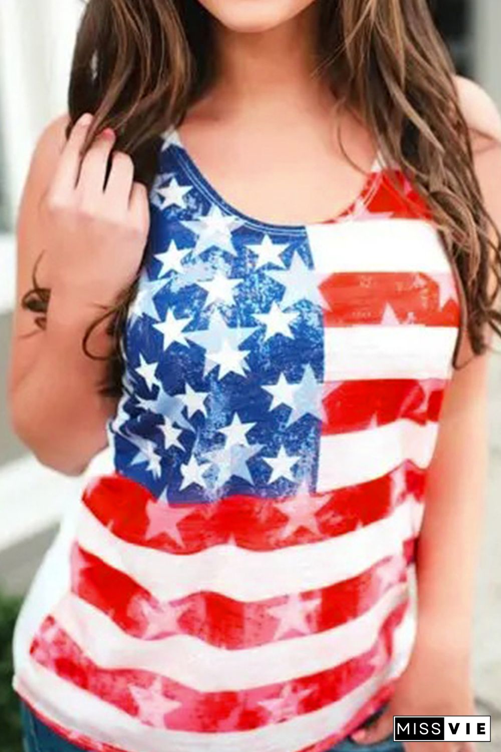 Independence Day US Flag Print Tank Top Wholesale