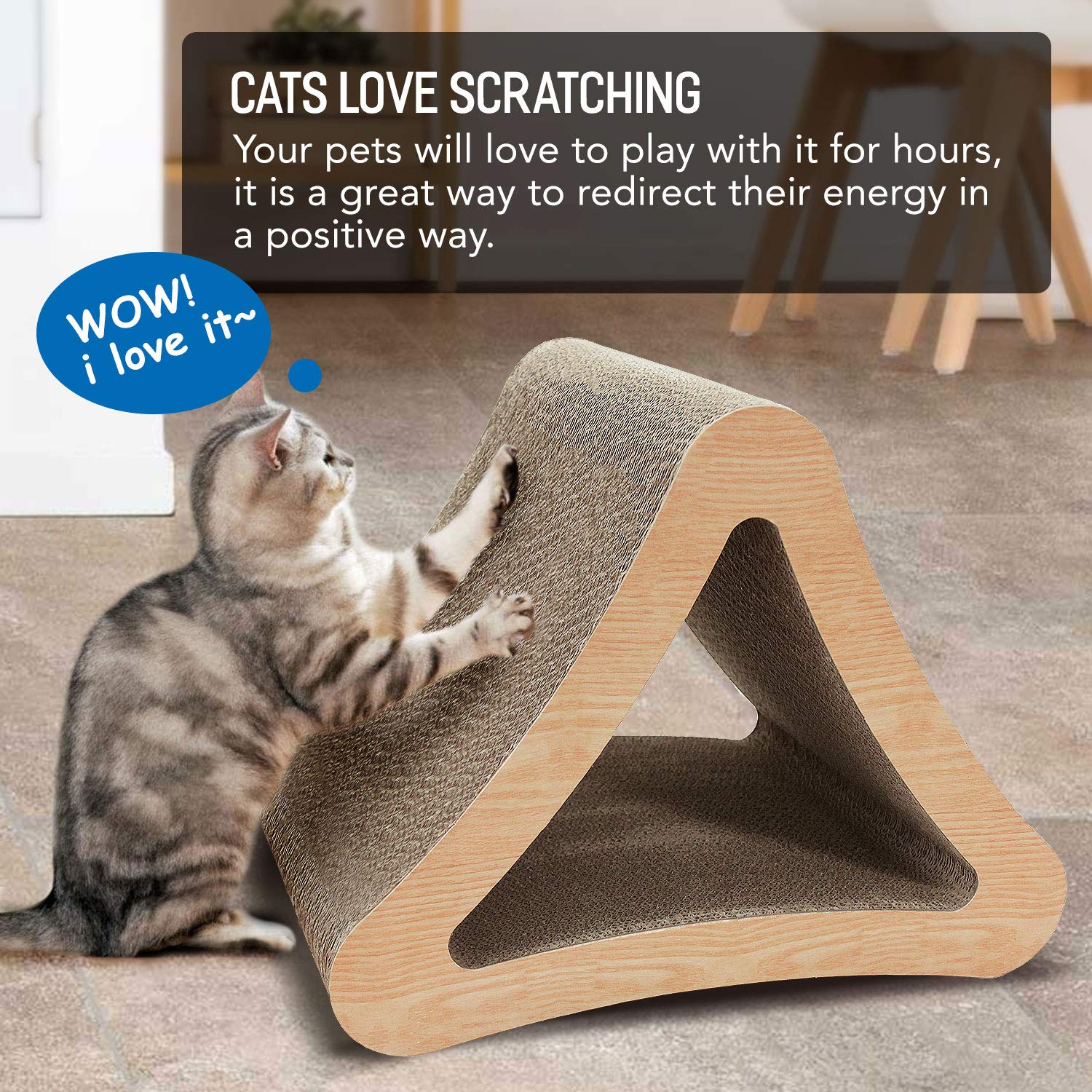 ScratchMe Triangle Cat Scratch Post Cardboard and Scratching Board with Catnip