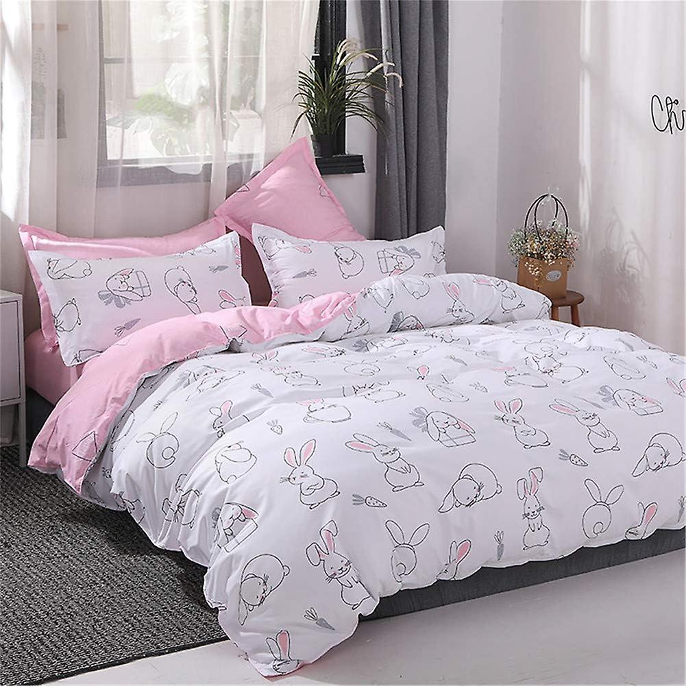 Kids Girls Duvet Cover Sets Twin Size White/pink Cartoon Animal Rabbit Bedding Set Reversible Lightweight Microfiber Comforter Cover (3pcs，twin) Rabbi