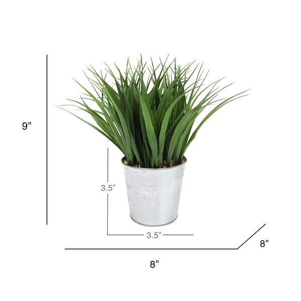 Artificial Wheat Grass Herb Plant in Metal Pot 9in