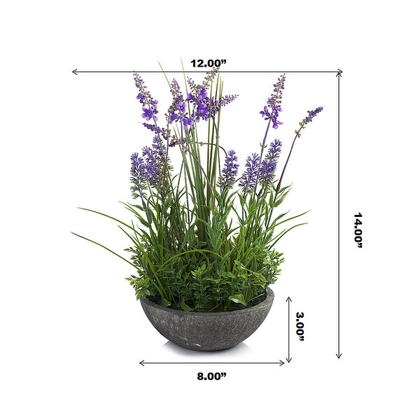 Enova Home Artificial Lavender Flowers with Greenery Arrangement in Round Tapered Ceramic Pot