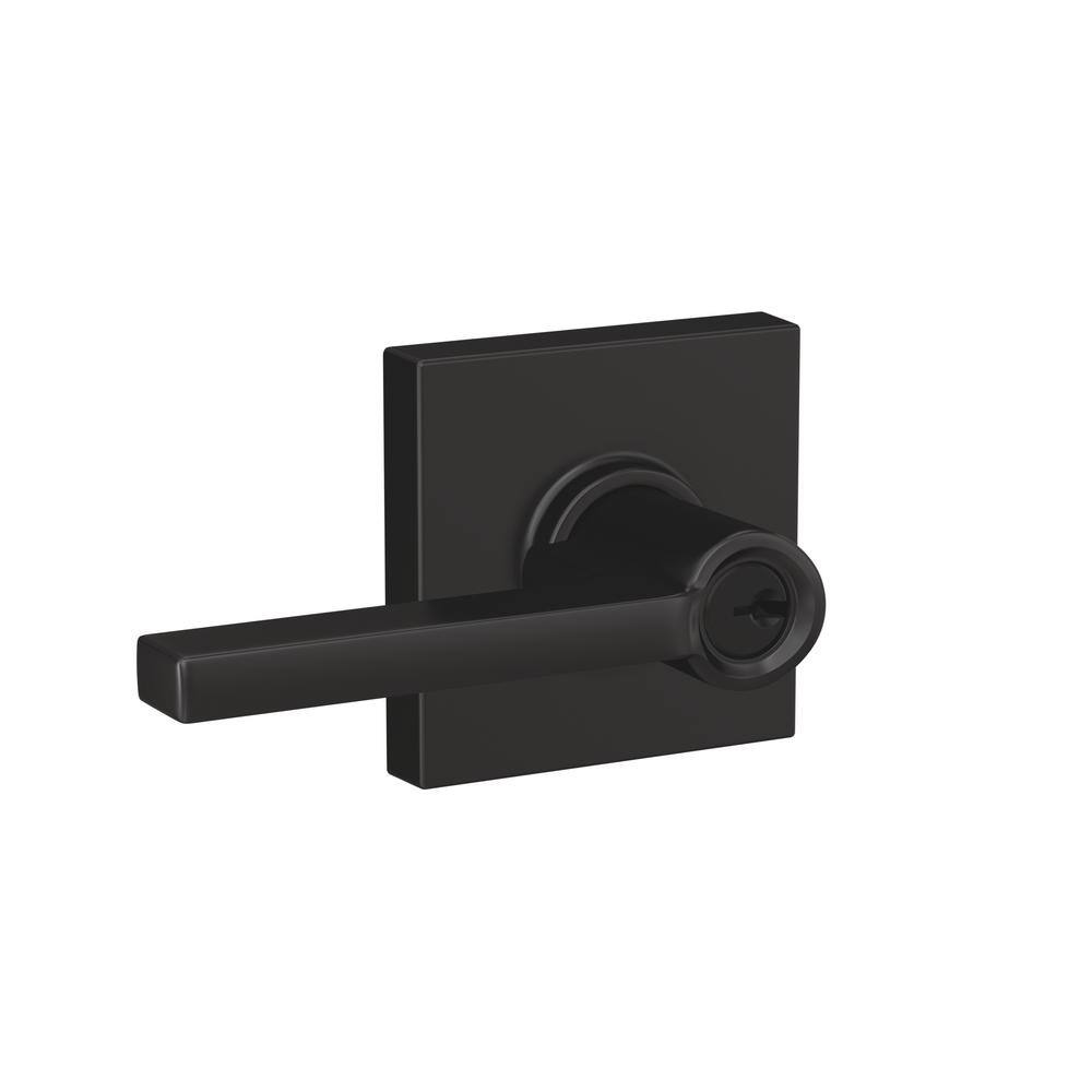 Schlage Latitude Matte Black Keyed Entry Door Handle with Collins Trim F51A LAT 622 COL