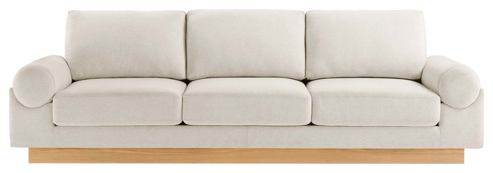 Modern Fabric Sofa with Wooden Plinth Base  Bolster Couch Ivory Fabric   Transitional   Sofas   by mod space furniture  Houzz