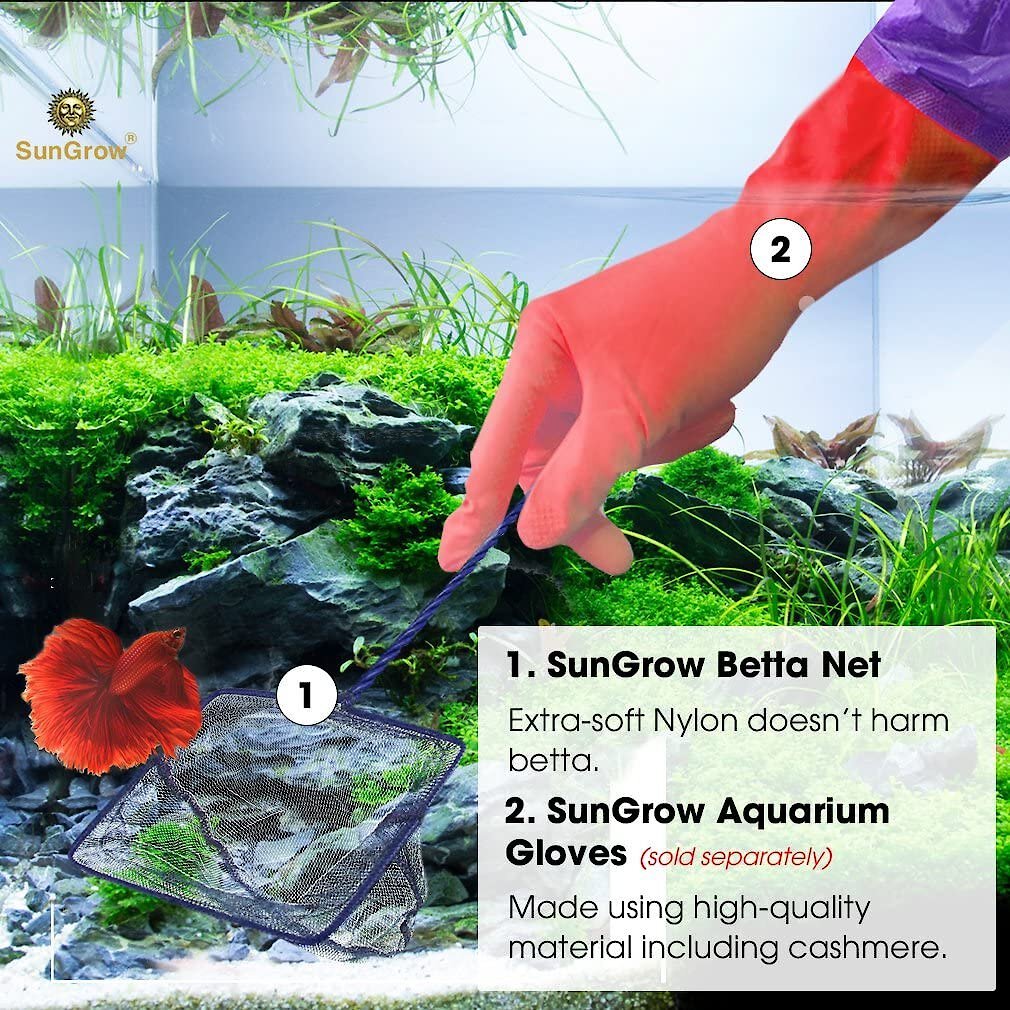 SunGrow Safe Aquarium Cleaning Fine Mesh Betta Fish Net