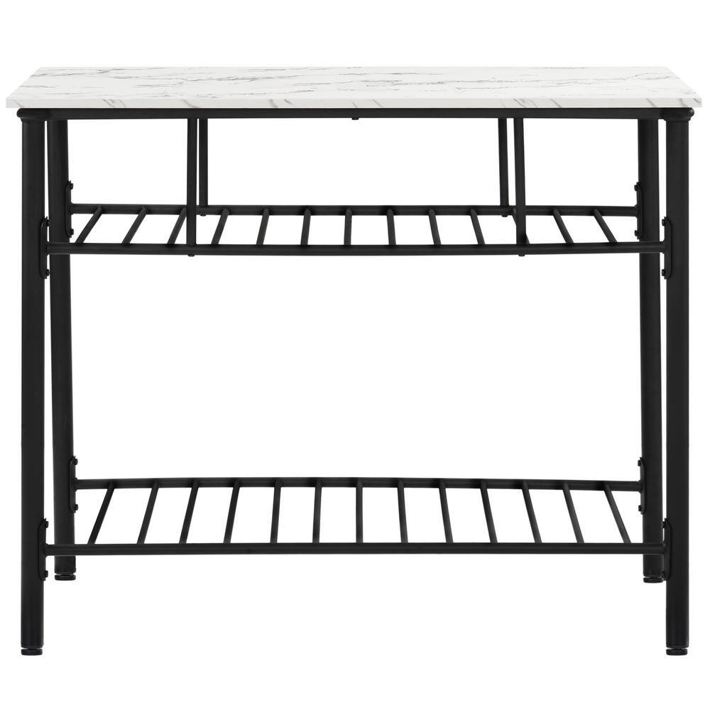 White Farmhouse Counter Height Kitchen Island Kitchen Storage Rack with Worktop and 2-Shelves LH-380