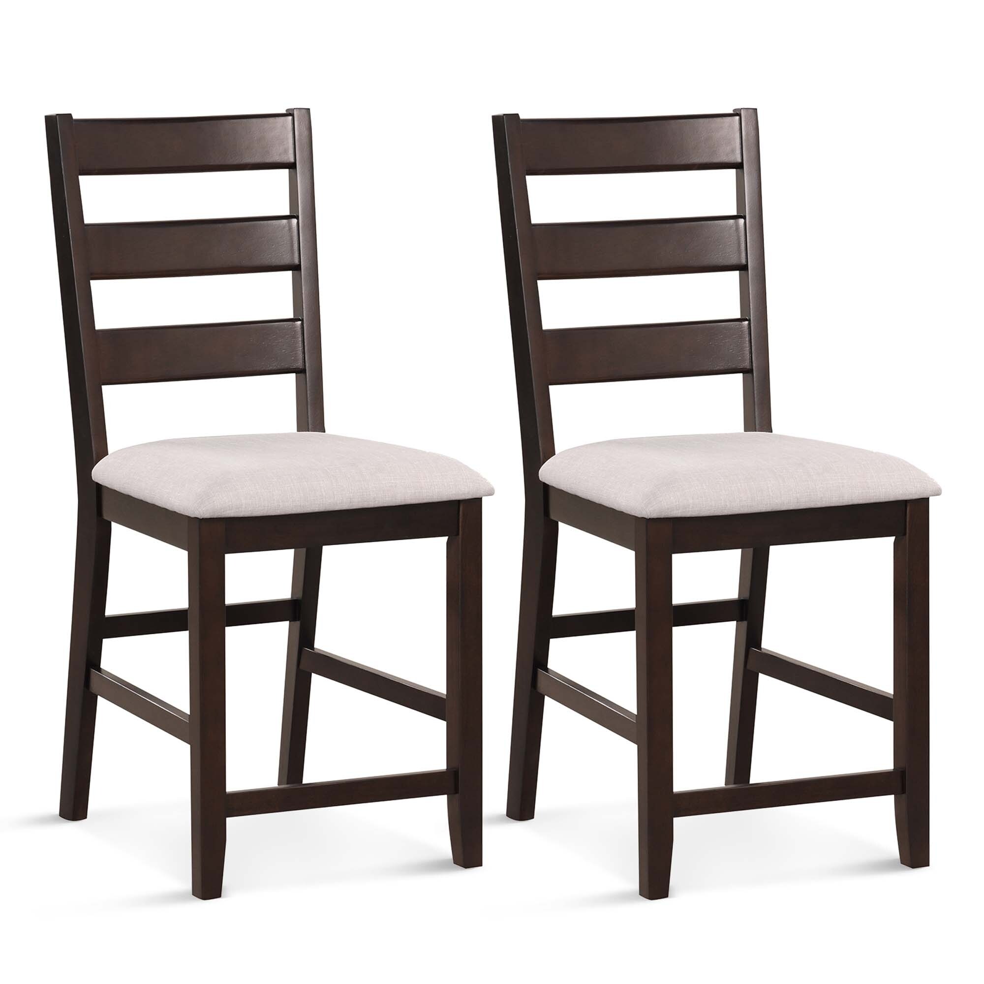 Costway Set of 2 Upholstered Bar Stools 24'' Rubber Wood Dining Chairs - See Details