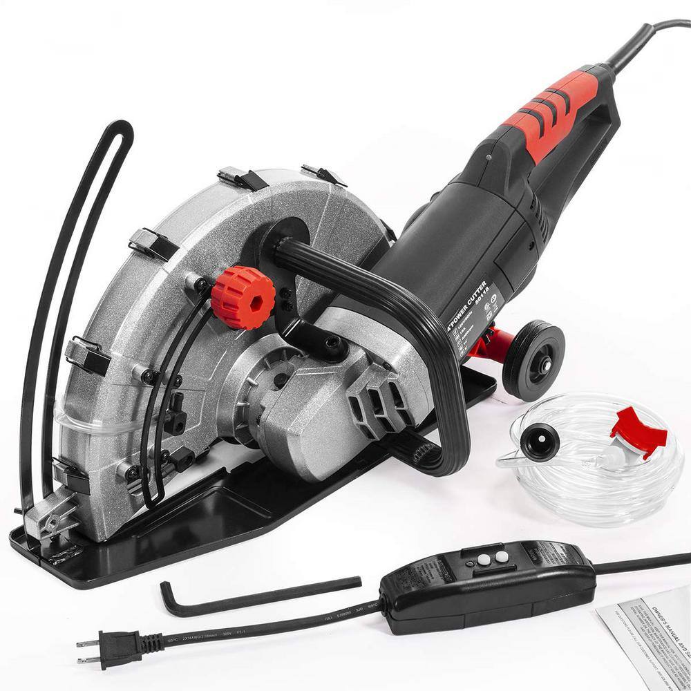 XtremepowerUS 14 in. 15 Amp Corded Industrial Cutter WetDry Circular Saw with Guide Roller and Depth Adjustment 50118-H1