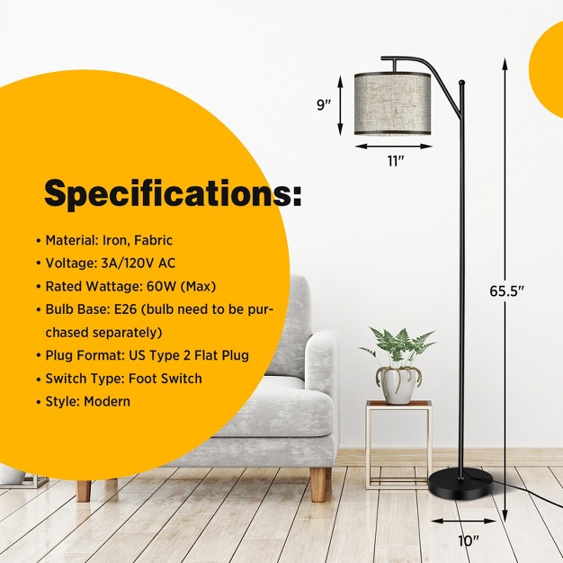 Tangkula Mid Century Tall Pole Floor Lamp With Arc Hanging Shade Foot Switch amp Metal Base Indoor Reading Standing Light Led Bulb Not Included