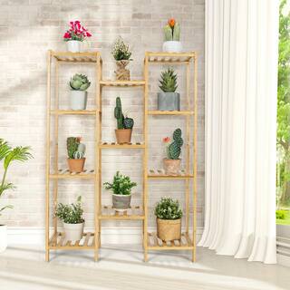 ANGELES HOME 45 in. Tall IndoorOutdoor Natural Bamboo Wood Plant Stand (11-Tiered) SA1002-9HZ0NA