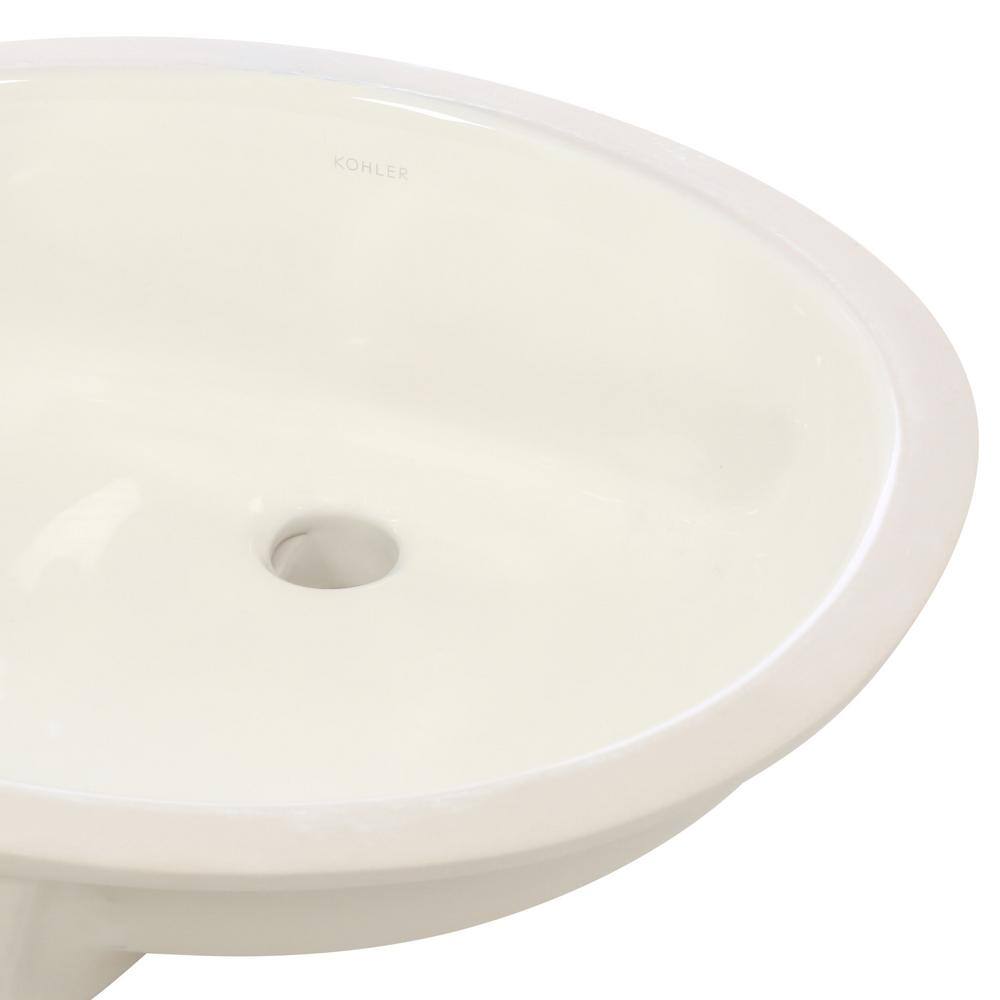 KOHLER Caxton Vitreous China Undermount Bathroom Sink with Overflow Drain in Biscuit with Overflow Drain K-2210-96