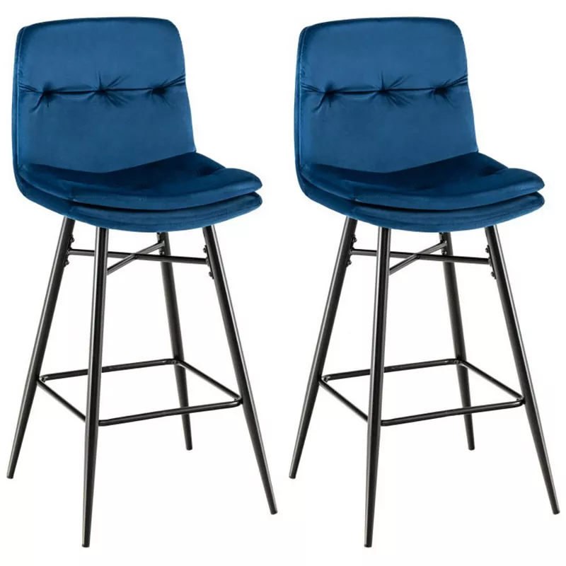 Hivago 2 Pieces 29 Inch Velvet Bar Stools Set with Tufted Back and Footrests