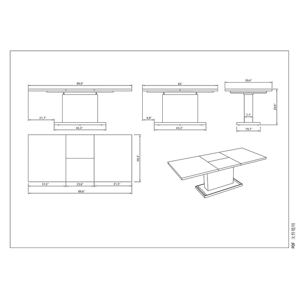 Somette Kris Extendable Gloss White Wooden Dining Table   39\