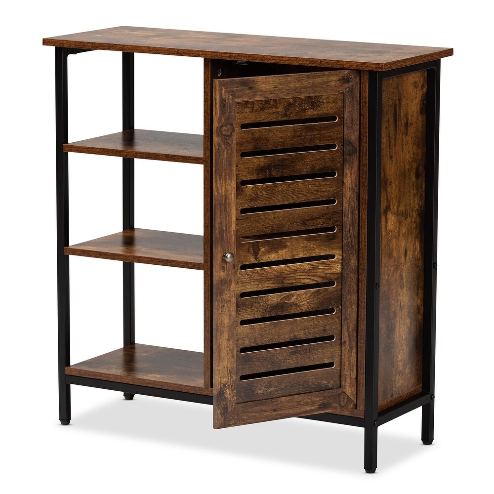 Wayland Modern Rustic Brown Wood and Metal Shoe Storage Cabinet