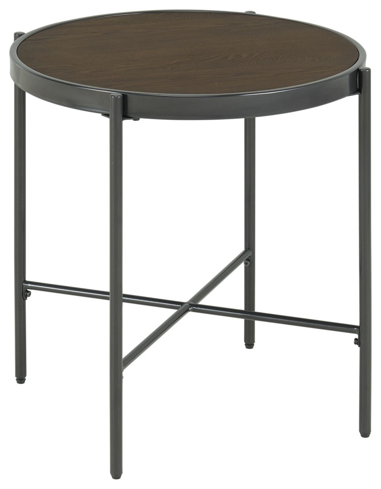 Carlo Round End Table With Wooden Top   Industrial   Side Tables And End Tables   by Picket House  Houzz