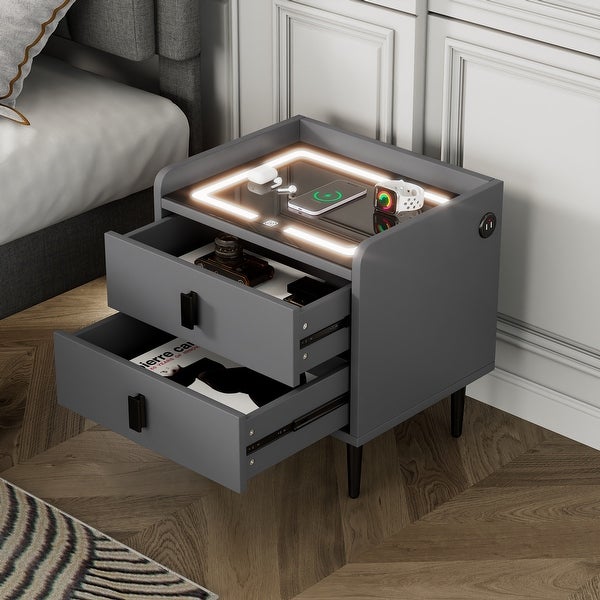 Wireless Charging Station End Table with 2 Drawers for Bedroom with Usb ofd Le