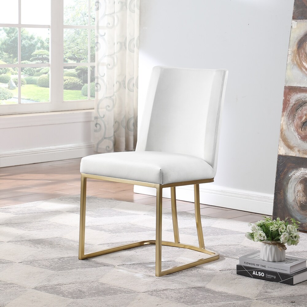 Modern Velvet Upholstered Dining Chair wih Brushed Golden Legs and Anti Slip Footpad for Kitchen  Bedroom  Living Room  Set of 2