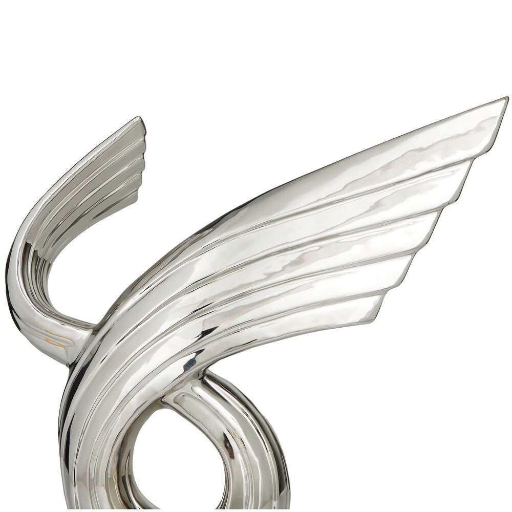 Gold or Silver Porcelain Wing Abstract Sculpture with Black Base