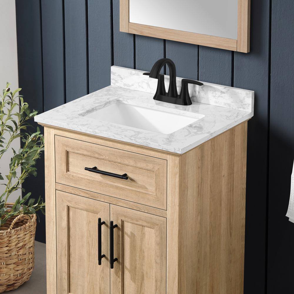 Home Decorators Collection Doveton 24 in. W x 19 in. D x 34.50 in. H Freestanding Vanity in Weathered Tan with White Engineered Stone Top Doveton 24WT