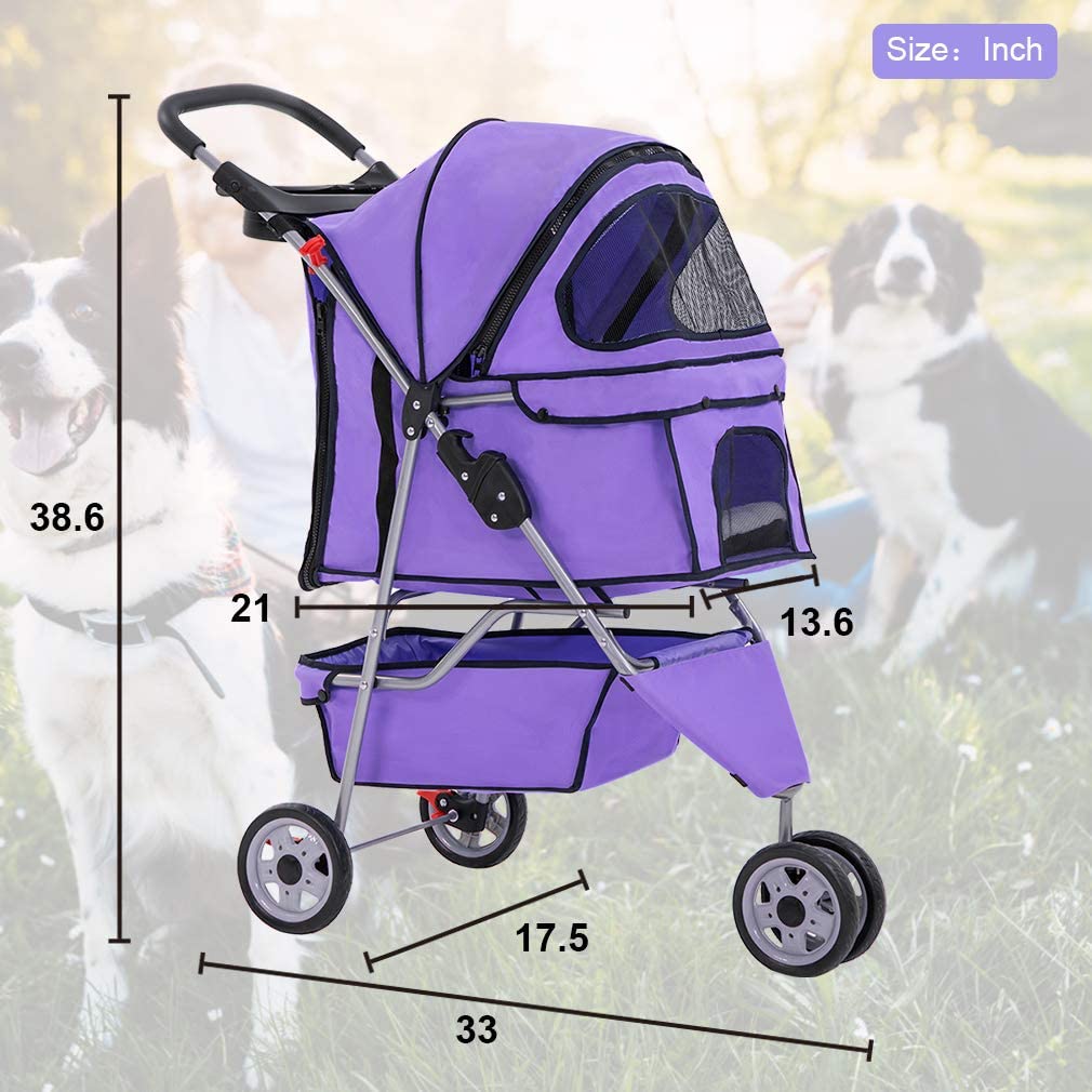 BestPet 3 Wheel Collapsible Pet Stroller，Purple