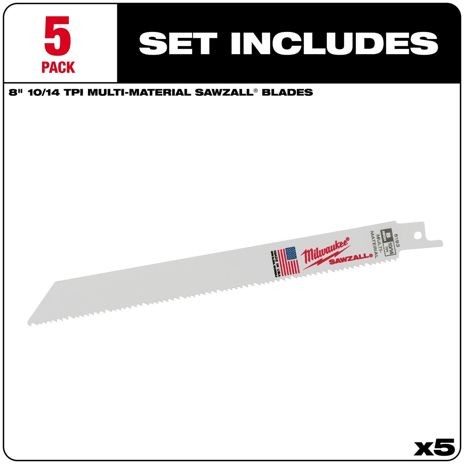 MW Sawzall 8 in. Bi-Metal Double Duty Upgrade Reciprocating Saw Blade 10/14 TPI 5 pk