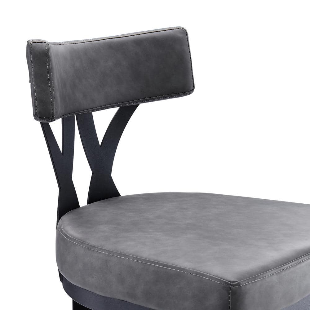 Armen Living Natalie Contemporary 30 in. Bar Height Bar Stool in Black Powder Coated and Vintage Grey Faux Leather LCNTBABLVG30