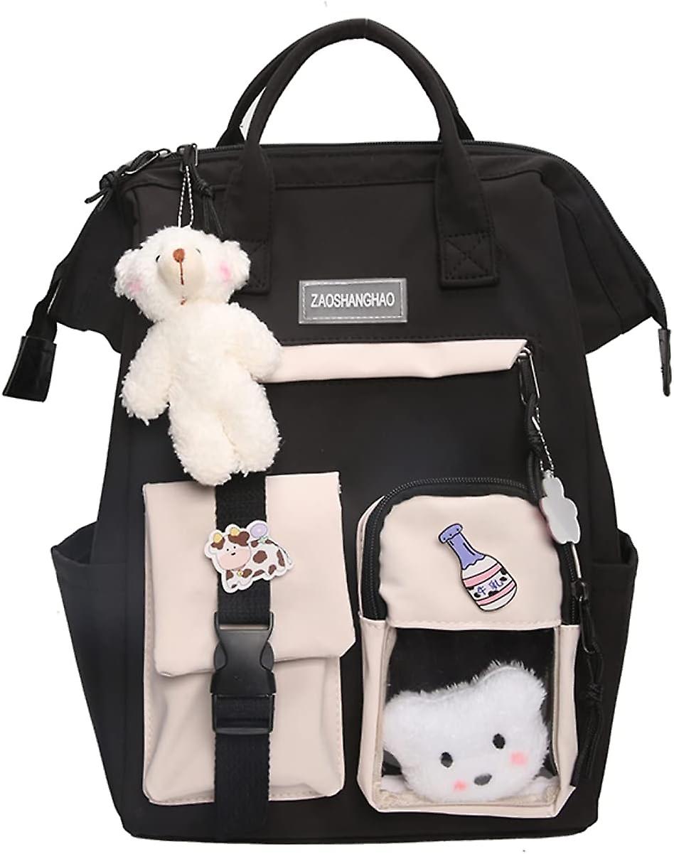 Kawaii Backpack With Kawaii Pin And Accessories Backpack Cute Aesthetic Backpack Cute Kawaii Backpack For School (black) Black -