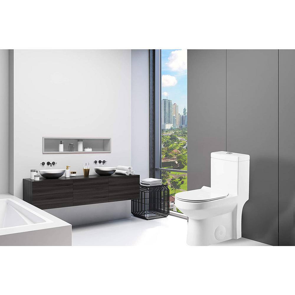 FINE FIXTURES Jawbone 10 in. Rough-In 1-piece 1.08 GPF 1.58 GPF Dual Flush Round Toilet in White Seat Included MOTB10W