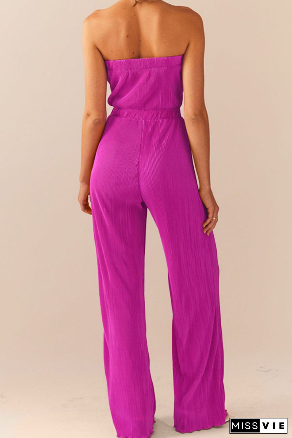 Tangerine Sexy Solid Patchwork Fold Strapless Straight Jumpsuits