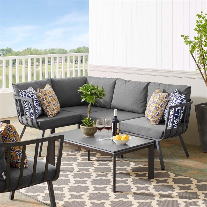 Modway Riverside 5 Piece Outdoor Patio Aluminum Set in Gray/Charcoal   Contemporary   Outdoor Lounge Sets   by Homesquare  Houzz