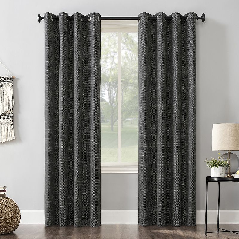 Sun Zero Kline 100% Blackout Thermal Burlap Weave Grommet Window Curtain