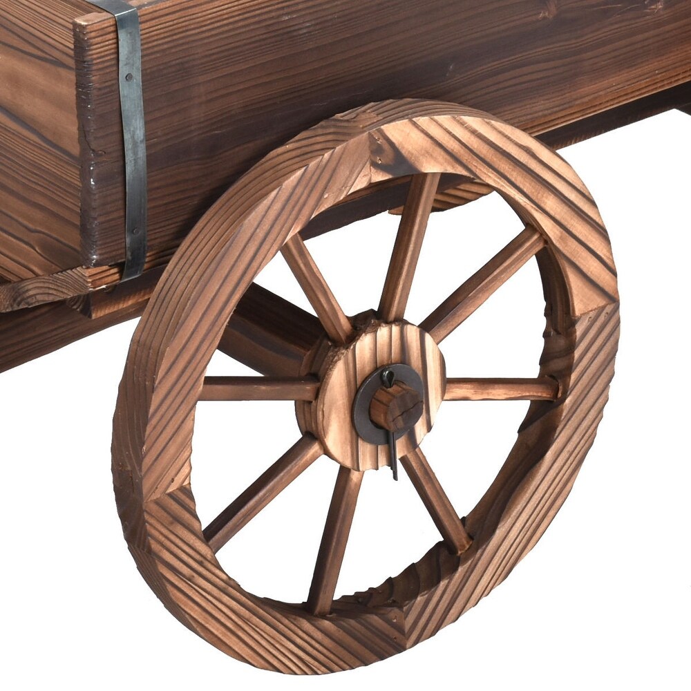 Wood Wagon Planter Pot Stand with Wheels   47.2\