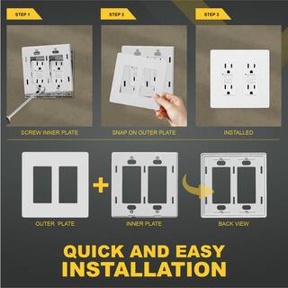 Faith 2-Gang Decorator Screwless Wall Plate GFCI OutletRocker Light Switch Cover Two Gang White (10-Pack) SWP2-WH-10