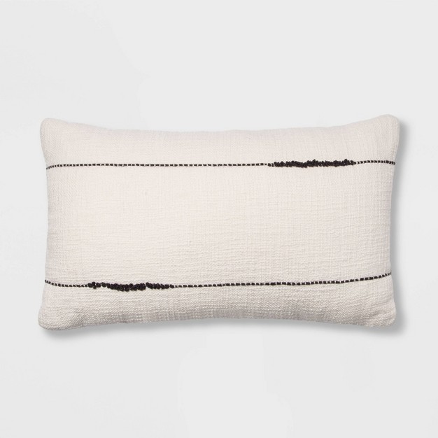 Embroidered Thin Line Lumbar Throw Pillow