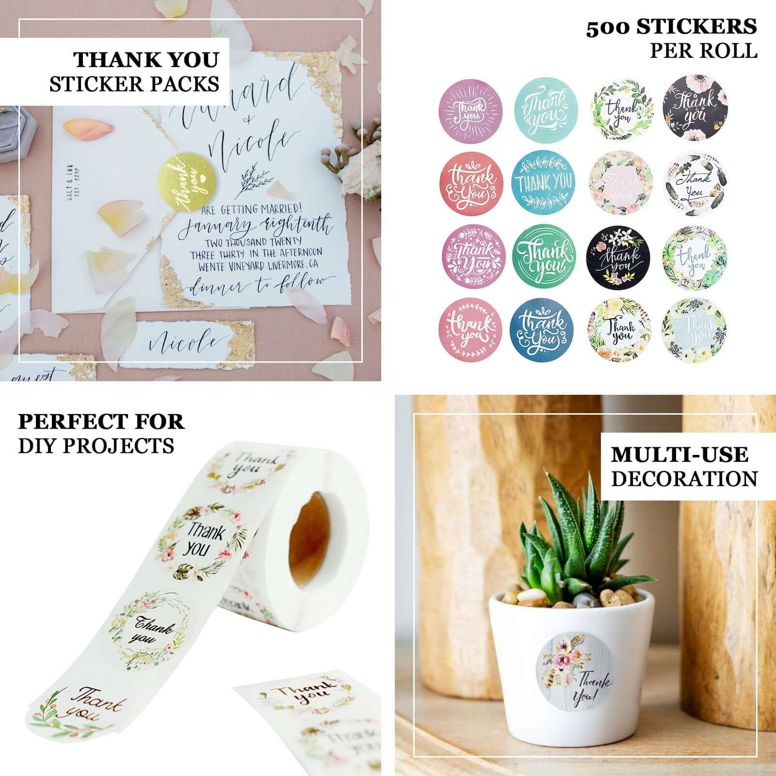 500pcs Thanks for celebrating with Us Stickers Roll, Labels for Envelops Seal and Wedding Favors - Round 2