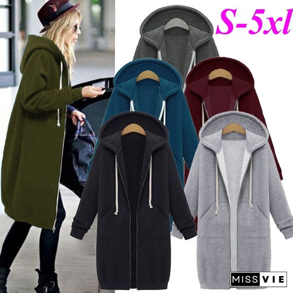 Hot Autumn and Winter Women's Hooded Sweater Thick Long-sleeved Jacket Casual Zipper Cardigan Loose Coat