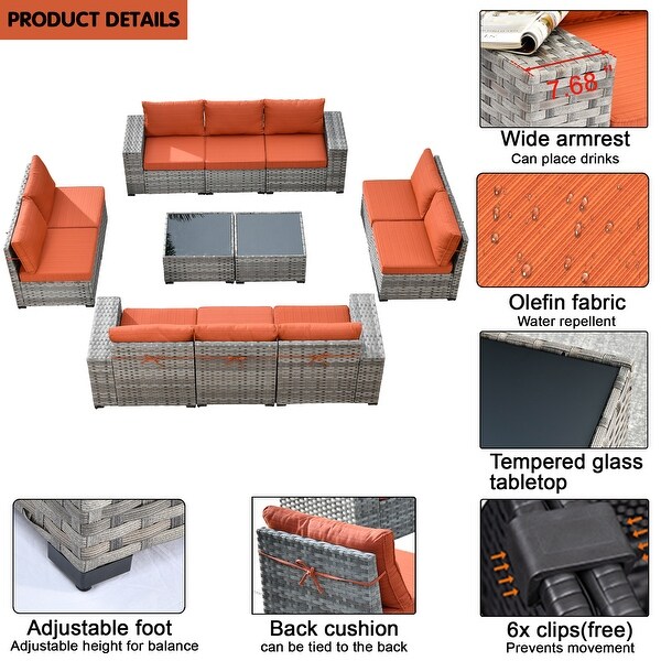 HOOOWOOO 12Piece Outdoor Patio Furniture Modular Wide Armrest Sectional Sofa Set