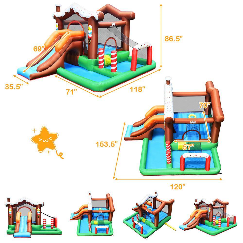 Costway Inflatable Bouncer Sno-Watt House Jump ClimbingSlide Ball Pit with tunnel and Blower OP70396+EP24682