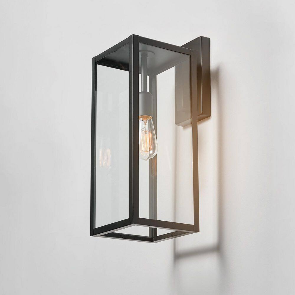 Hampton Bay Matte Black Farmhouse Outdoor 1-Light  Wall Sconce with Clear Glass Shade 44772