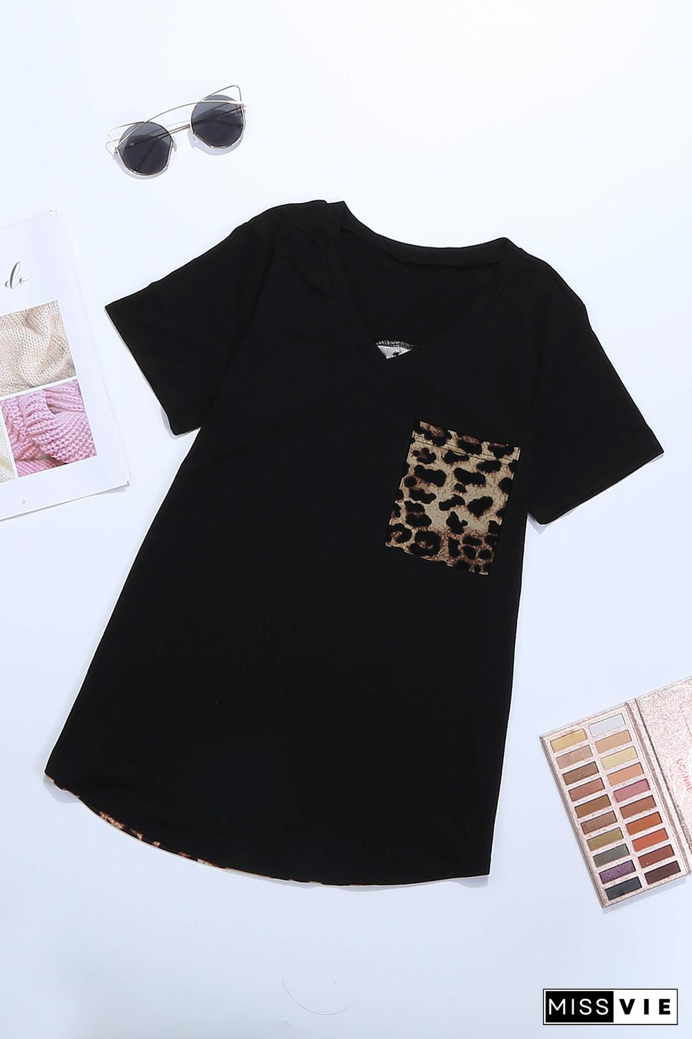 Leopard Printed Splicing T-Shirt