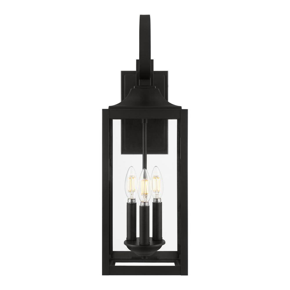 Home Decorators Collection Havenridge 3-Light Matte Black Hardwired Outdoor Wall Lantern Sconce with Clear Glass (1-Pack) KSZ1603AX-01MB