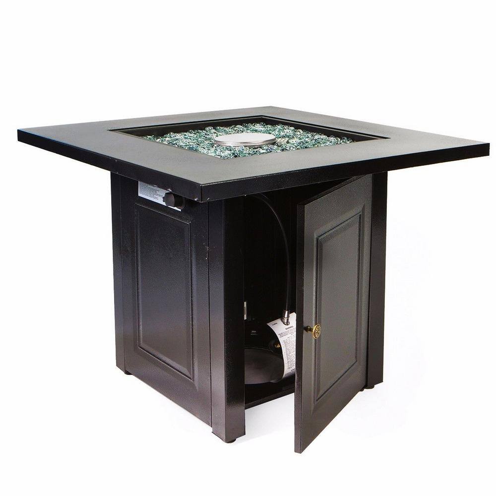 Barton 30 in. x 29 in. Square Aluminum Propane Fire Pit with Fire Glass and Weather Cover 96801-H2