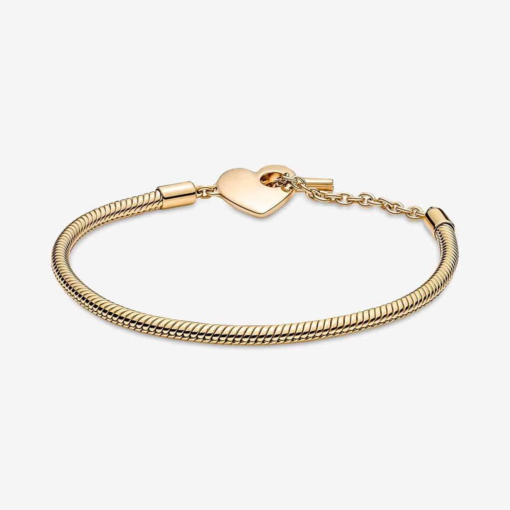 PANDORA  Pandora Moments Heart T-Bar Snake Chain Bracelet - Gold Plated