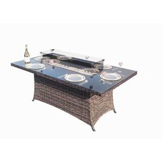 moda furnishings Wesley Brown Frame Rectangle Wicker Outdoor Dinning Fire Pit Table MOG-1106R-Table