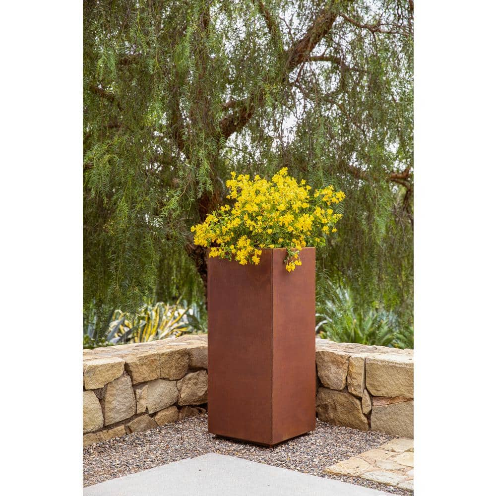 Veradek Pedestal Tall Rust Corten Steel Metal Square Planter PEDVTLCS