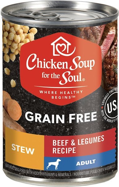 Chicken Soup for the Soul Beef and Legumes Recipe Stew Grain-Free Canned Dog Food， 13-oz， case of 12