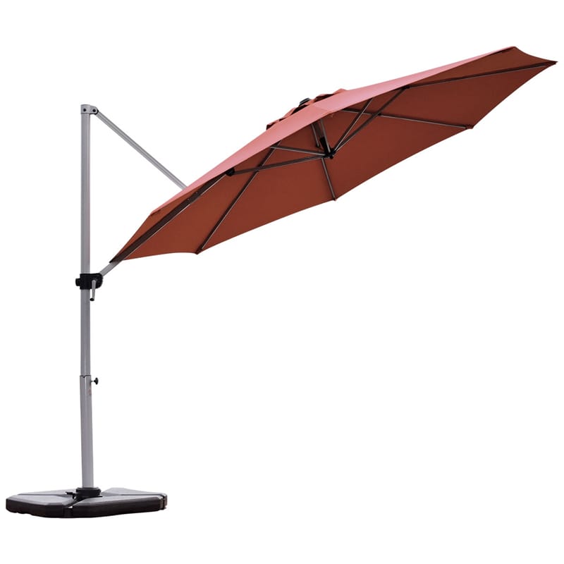 11 FT Patio Offset Cantilever Umbrella 360° Rotation Tilt with Cross Base & Crank Handle