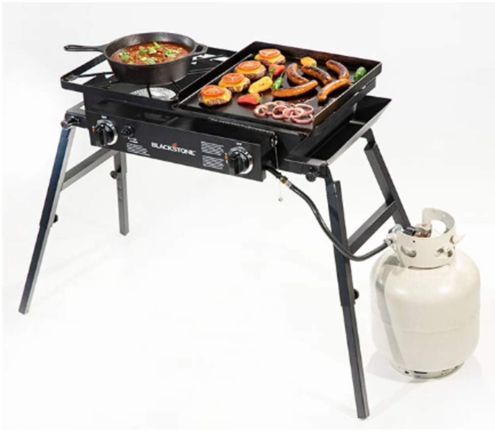 Blackstone Propane Gas Tailgater Combo in Black with Grill Box， Two Burners， and Griddle Plate 35，000 BTU 1555 ;