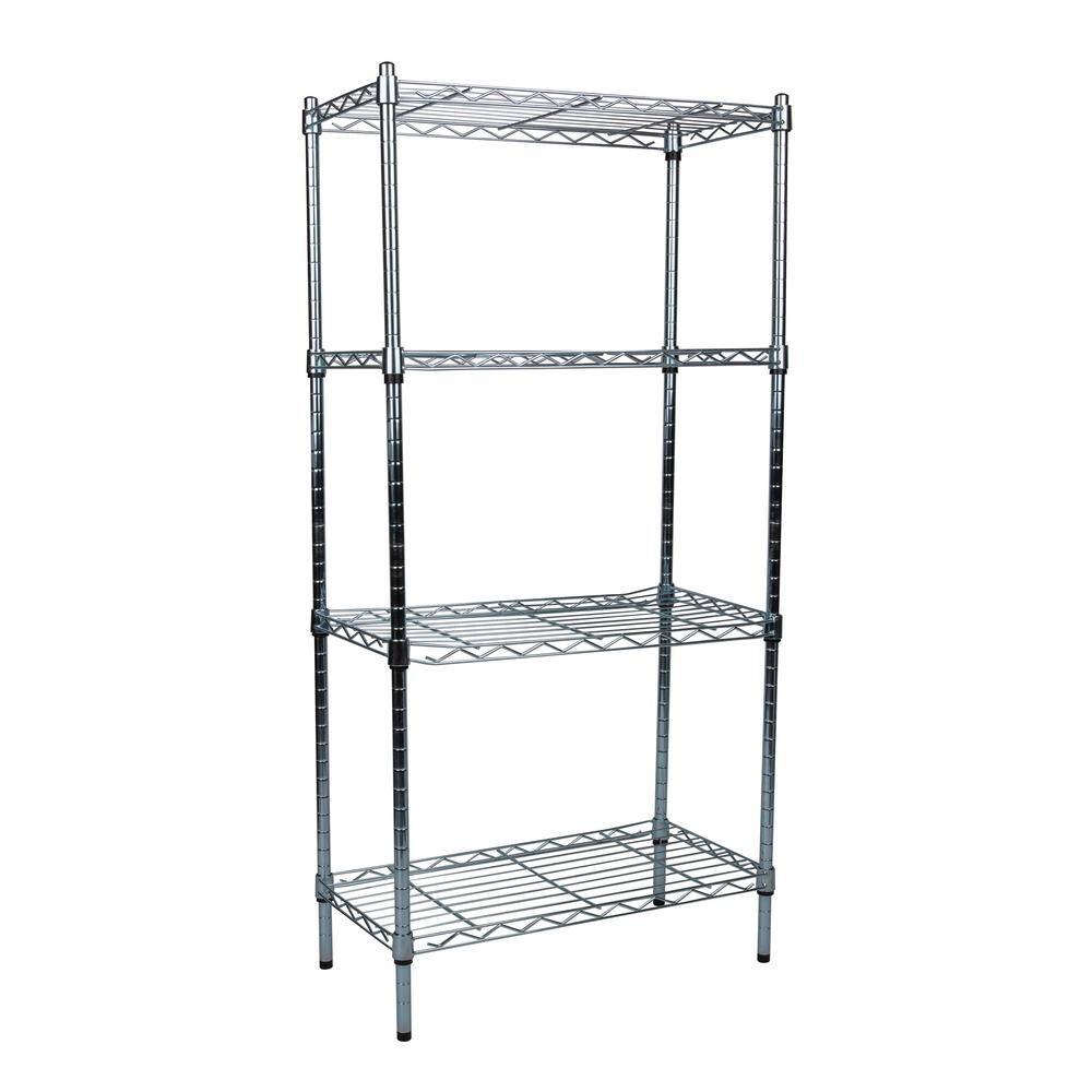 Mind Reader Silver 4-Tier Stainless Steel Wire Shelving Unit (23.62 in. W x 47.91 in. H x 11.81 in. D) 4TSHELVU-SIL