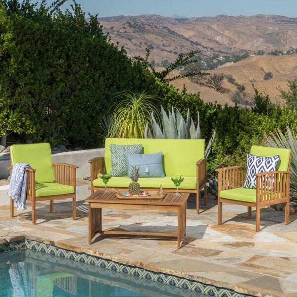 4 Piece Wood Sofa SetOutdoor Furniture with Cushions