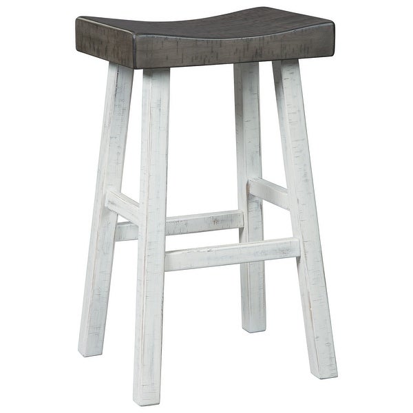 31 Inch Wooden Saddle Stool with Angular Legs， Set of 2 - 31 H x 13 W x 18 L Inches